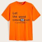 Romwe Guys Neon Orange Patched Letter Print Tee