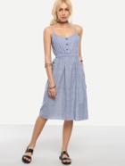Romwe Buttoned Front Vertical Striped Cami Dress - Blue