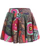 Romwe Bohemia Print Pleated Flare Skirt
