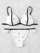 Romwe Contrast Trim Ruffle Detail Bikini Set