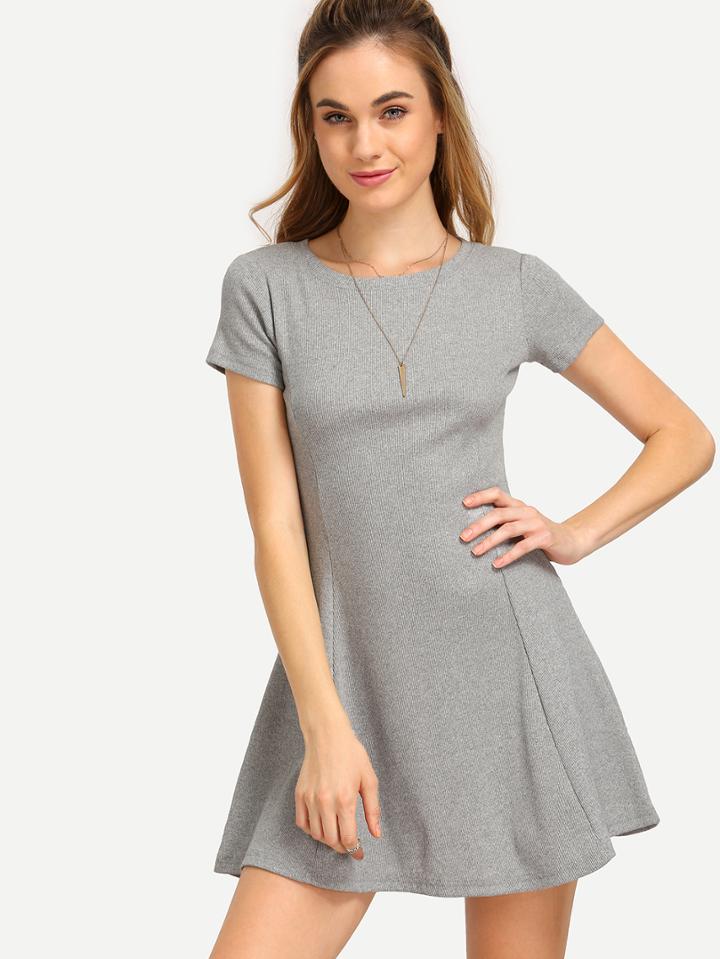 Romwe Grey Short Sleeve Skater Dress