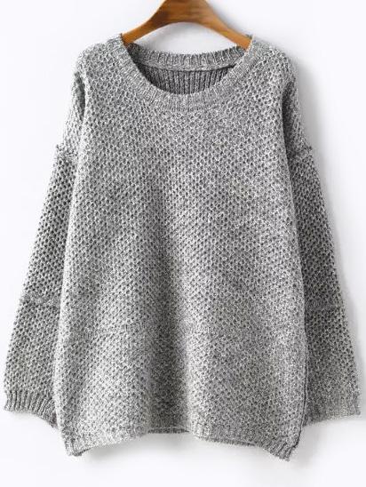 Romwe Round Neck Loose Pale Grey Sweater