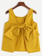 Romwe Yellow Open Back Tank Top With Bow