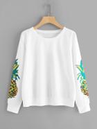 Romwe Pineapple Print Sleeve Sweatshirt