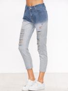 Romwe Ombre Ripped Pocket Denim Pants