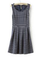 Romwe Color Block Stripe Key-hole Skater Dress