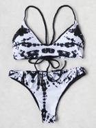 Romwe Mixed Print Braided Strap Bikini Set
