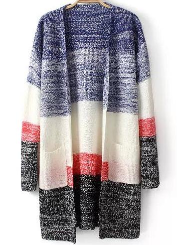 Romwe Blue Pockets Loose Knit Cardigan