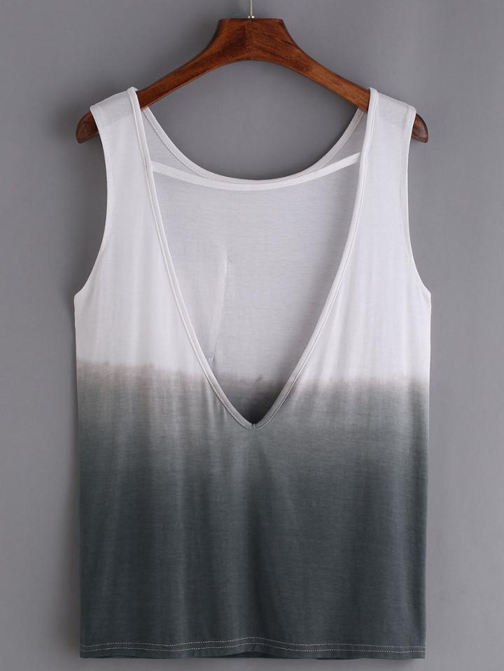 Romwe Cutout Back Grey Ombre Tank Top