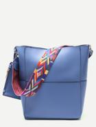 Romwe Blue Patchwork Leather Wide Strap Bucket Bag With Purse