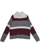 Romwe Turtleneck Striped Loose Beige Sweater