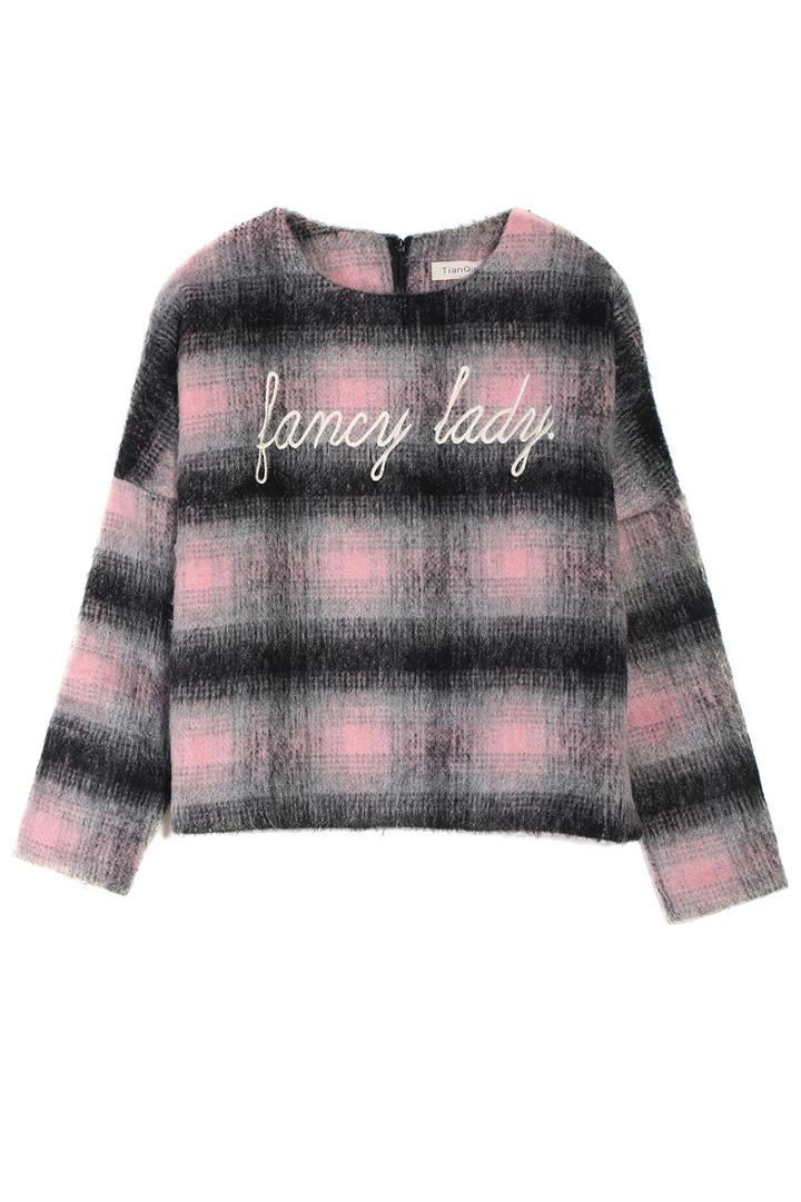 Romwe Check Letters Print Crop Pink Coat