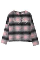 Romwe Check Letters Print Crop Pink Coat