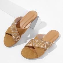 Romwe Criss Cross Flat Sandals With Jewelry