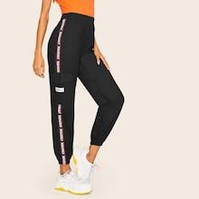 Romwe Elastic Waist Tape Side Pants