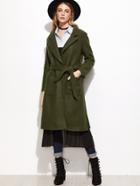 Romwe Army Green Slit Side Contrast Mesh Coat With Belt