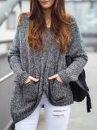 Romwe Grey Pockets Asymmetric Sweater