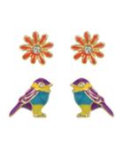 Romwe Purple Enamel Flower Bird Shaped Korean Stud Earrings