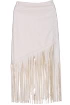 Romwe Pu Leather Tassel Midi White Skirt