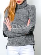 Romwe Grey Long Sleeve High Low Sweater