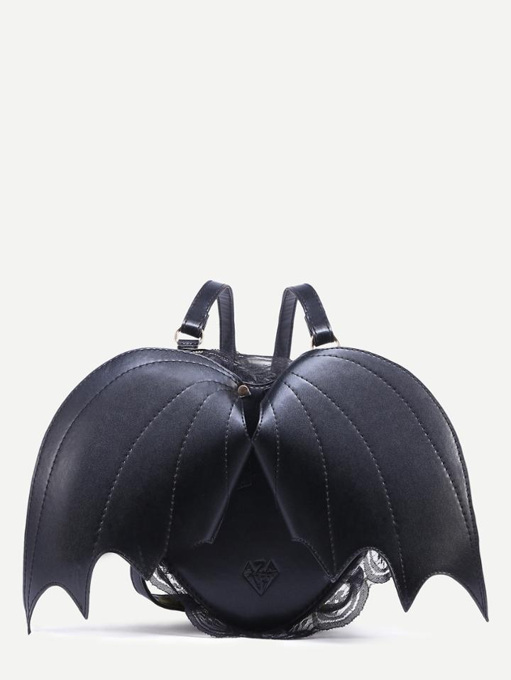 Romwe Black Angle Wing Contrast Lace Backpack