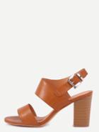 Romwe Wide Strap Stacked Heel Sandals - Camel
