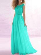 Romwe Sleeveless Lace Splicing Chiffon Maxi Blue Dress