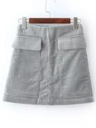 Romwe Corduroy A-line Grey Skirt With Pockets