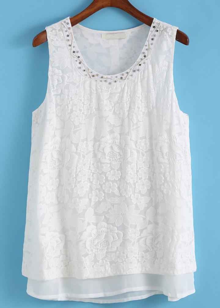 Romwe With Bead Jacquard Tank Top
