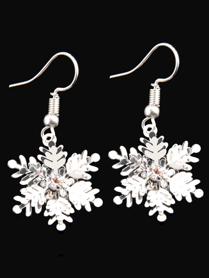 Romwe Rhinestone Snowflake Design Drop Earrings