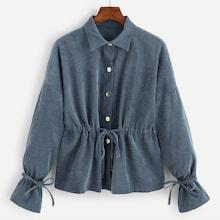 Romwe Drawstring Waist Single Breasted Corduroy Coat