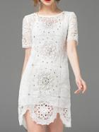 Romwe White Crochet Hollow Out Beading Dress