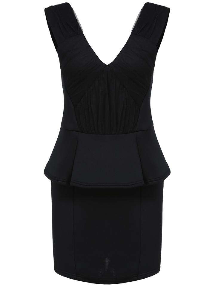 Romwe Deep V Neck Peplum Sheath Dress