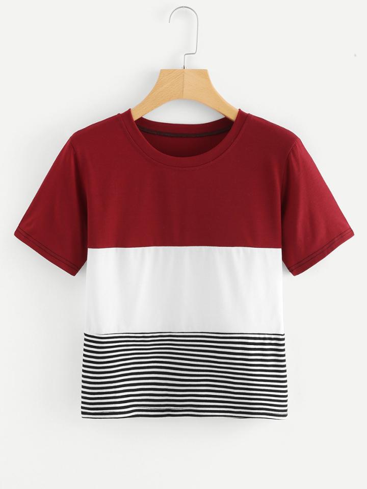 Romwe Cut & Sew Striped Tee