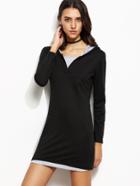 Romwe Contrast Fitted Hooded Sweatshirt Dress