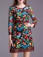 Romwe Multicolor Crochet Hollow Out Embroidered Dress