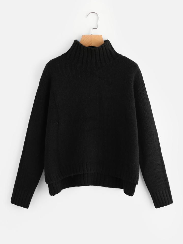 Romwe High Neck Stepped Hem Jumper