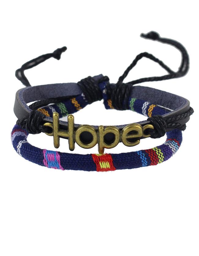 Romwe Pu Leather With Hope Letter Bracelet