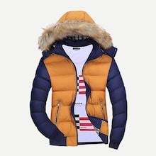 Romwe Men Color Block Hooded Puffer Coat