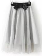 Romwe With Bow Multilayers Mesh Pleated Grey Skirt