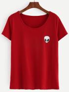 Romwe Red Alien Print T-shirt