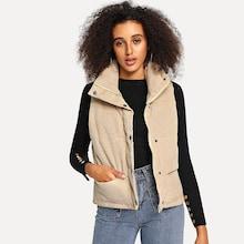 Romwe Solid Corduroy Vest