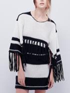 Romwe Color-block Fringes Loose Sweater Dress