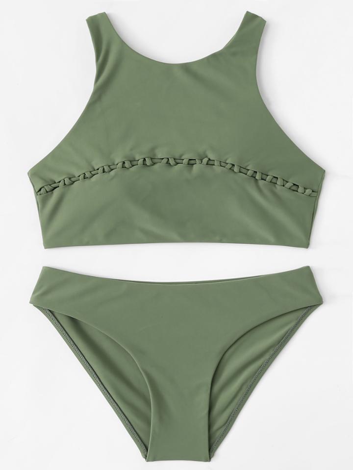 Romwe Plaited Detail Racer Back Bikini Set