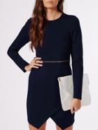 Romwe Long Sleeve Zipper Wrapped Royal Blue Dress