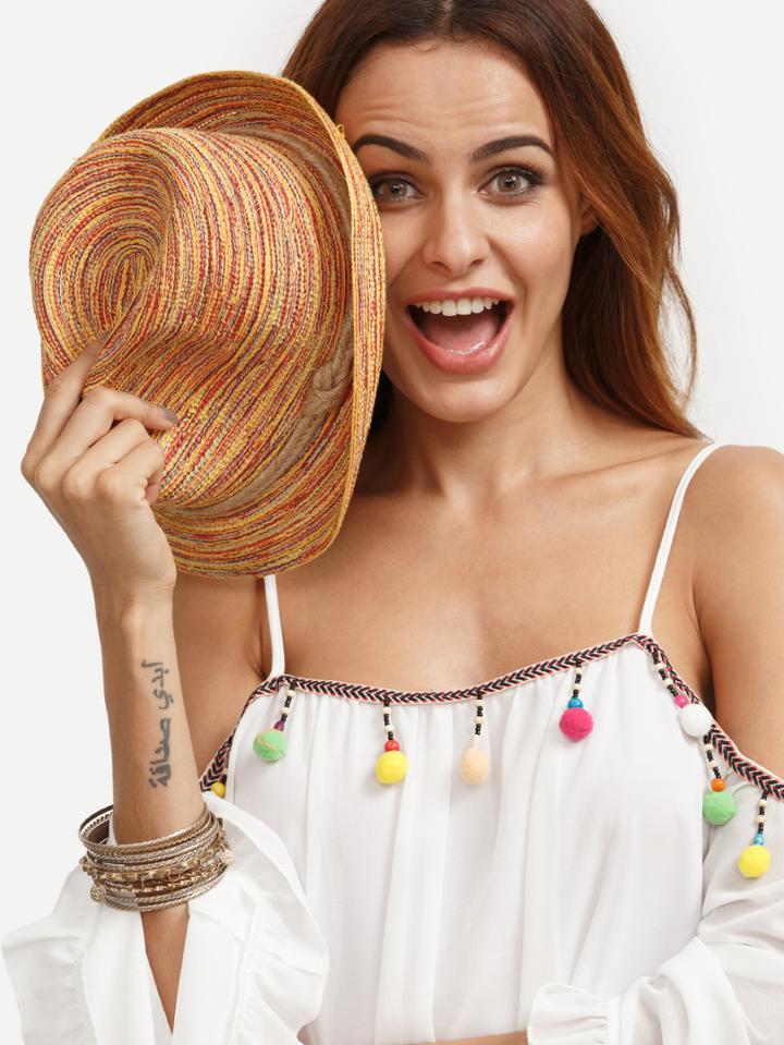 Romwe Multicolor Boho Straw Hat