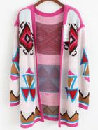 Romwe Bat Sleeve Geometric Print Coat