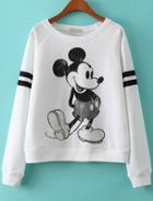 Romwe Mickey Print White Sweatshirt