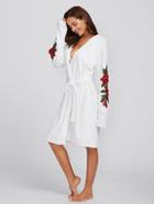 Romwe Rose Embroidered Applique Self Tie Waist Hooded Robe