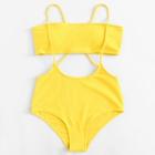 Romwe Ribbed Bandeau Criss Cross Suspender Swimsuit